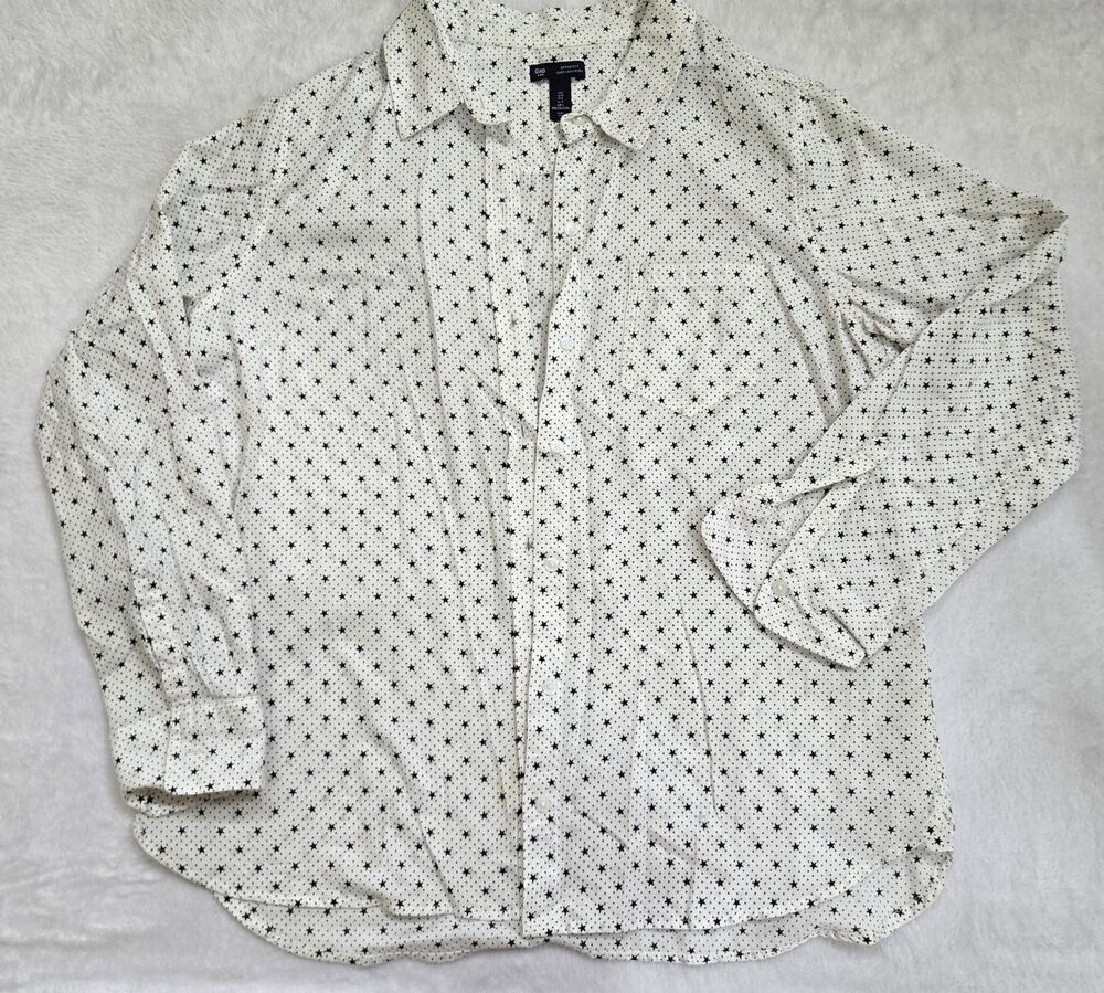 GAP Boyfriend Fit Star Print Button Down Shirt Womens Large White